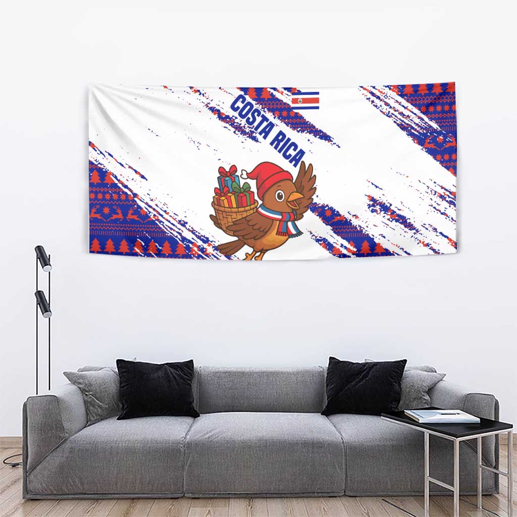 Costa Rica Christmas Tapestry with Holiday Bird Gifts Red Blue Pattern and National Flag Design - Wonder Print Shop