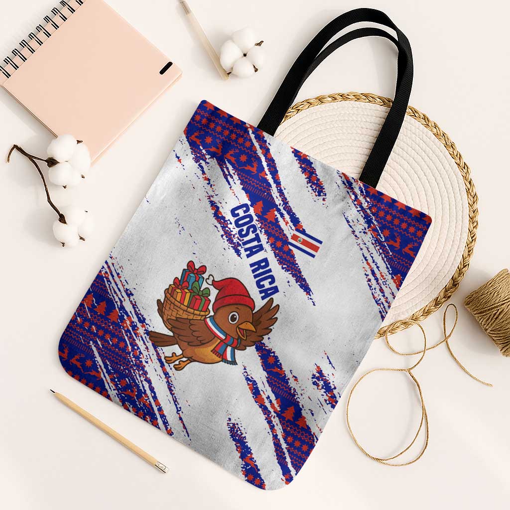 Costa Rica Christmas Tote Bag with Holiday Bird Gifts Red Blue Pattern and National Flag Design - Wonder Print Shop