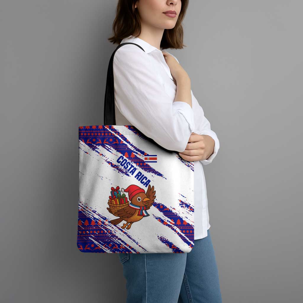 Costa Rica Christmas Tote Bag with Holiday Bird Gifts Red Blue Pattern and National Flag Design - Wonder Print Shop