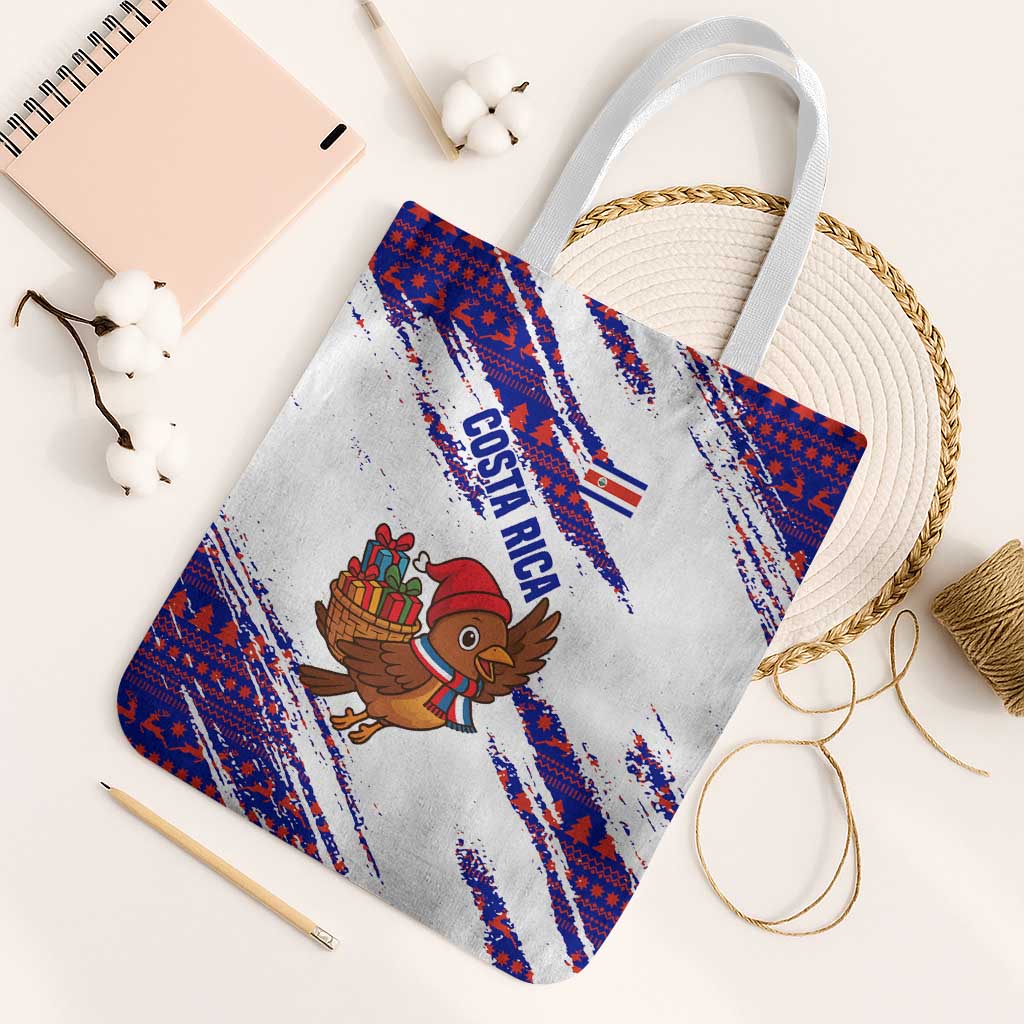 Costa Rica Christmas Tote Bag with Holiday Bird Gifts Red Blue Pattern and National Flag Design - Wonder Print Shop