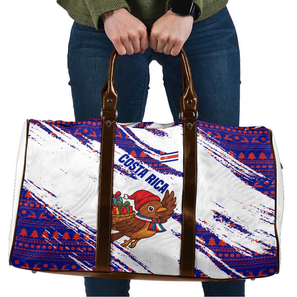 Costa Rica Christmas Travel Bag with Holiday Bird Gifts Red Blue Pattern and National Flag Design - Wonder Print Shop