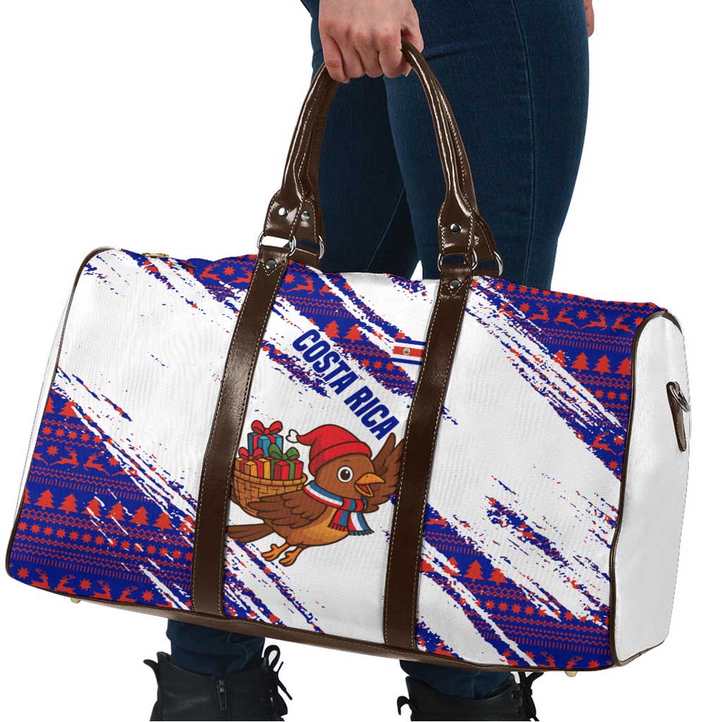Costa Rica Christmas Travel Bag with Holiday Bird Gifts Red Blue Pattern and National Flag Design - Wonder Print Shop