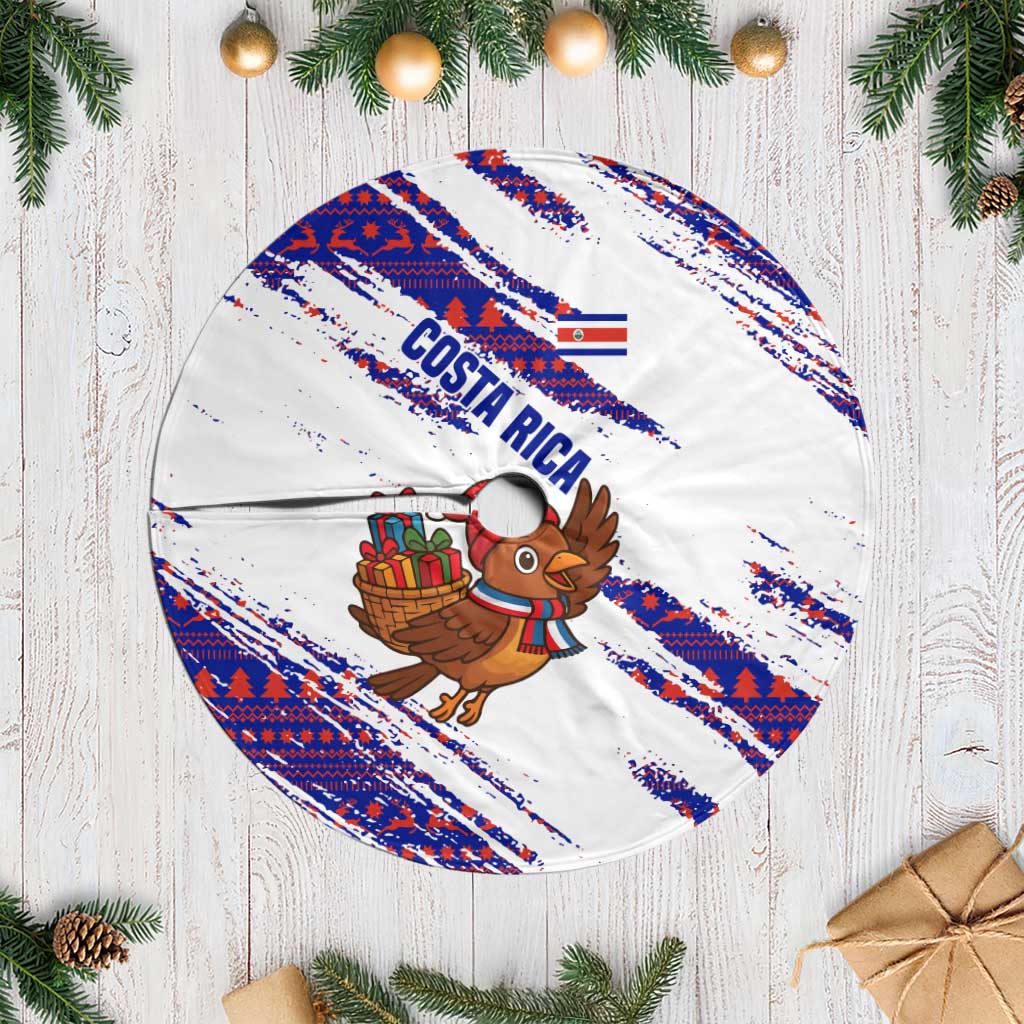 Costa Rica Christmas Tree Skirt with Holiday Bird Gifts Red Blue Pattern and National Flag Design - Wonder Print Shop