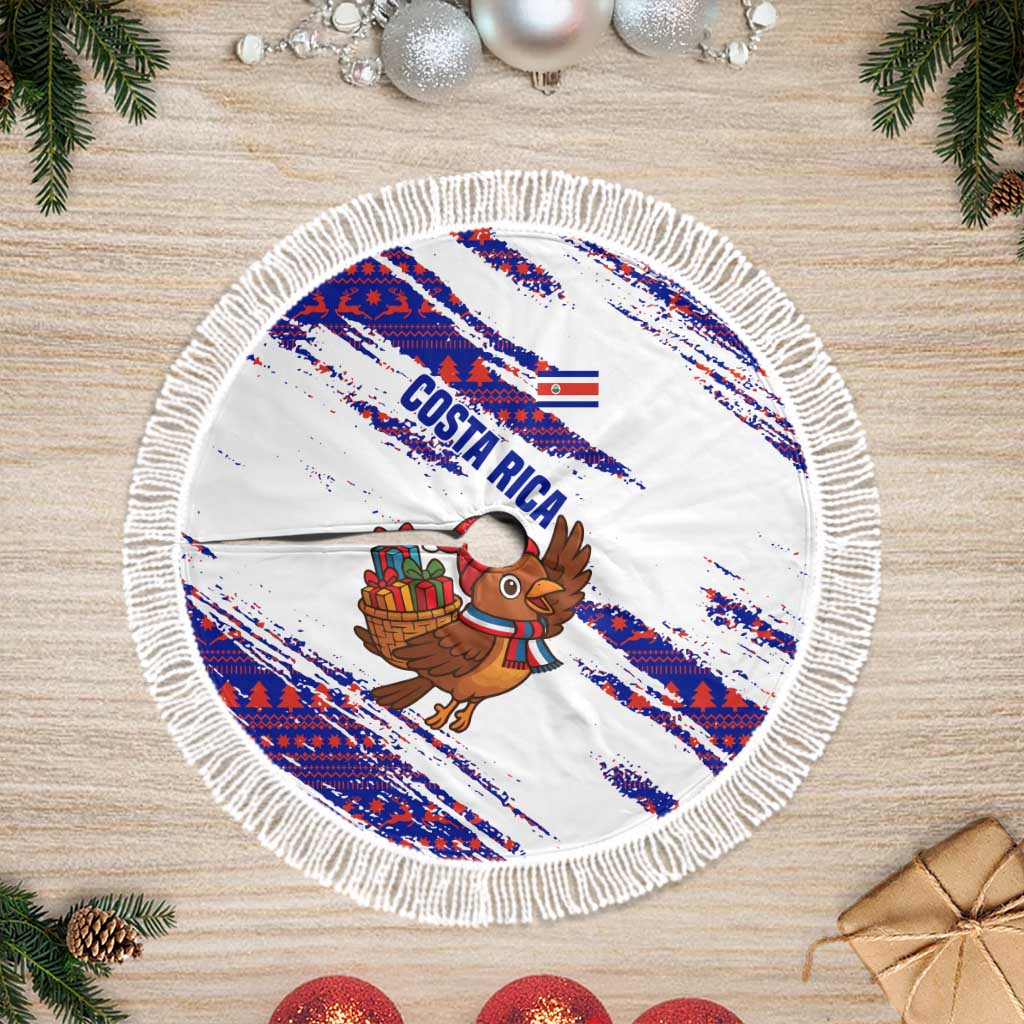 Costa Rica Christmas Tree Skirt with Holiday Bird Gifts Red Blue Pattern and National Flag Design - Wonder Print Shop