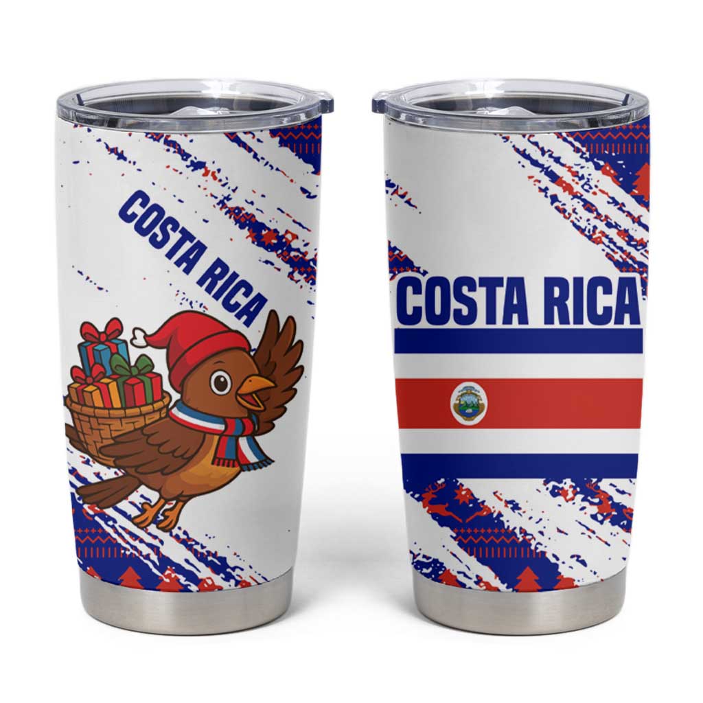 Costa Rica Christmas Tumbler Cup with Holiday Bird Gifts Red Blue Pattern and National Flag Design - Wonder Print Shop