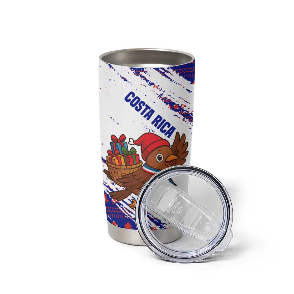 Costa Rica Christmas Tumbler Cup with Holiday Bird Gifts Red Blue Pattern and National Flag Design - Wonder Print Shop