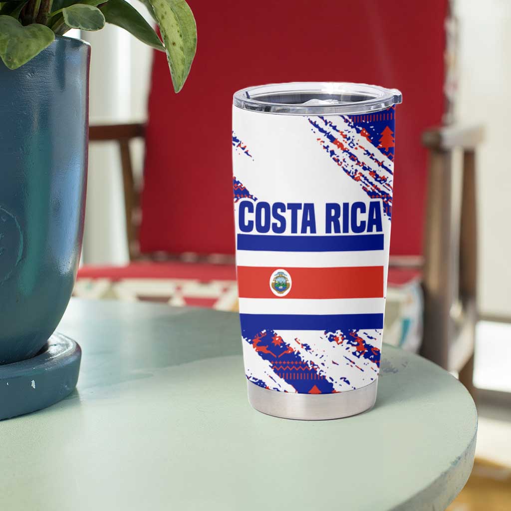 Costa Rica Christmas Tumbler Cup with Holiday Bird Gifts Red Blue Pattern and National Flag Design - Wonder Print Shop