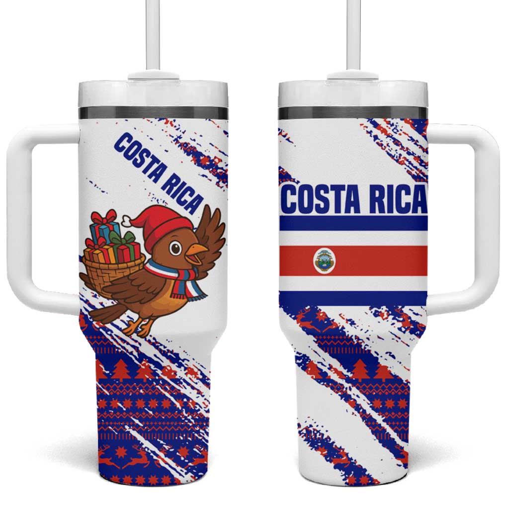 Costa Rica Christmas Tumbler With Handle with Holiday Bird Gifts Red Blue Pattern and National Flag Design - Wonder Print Shop