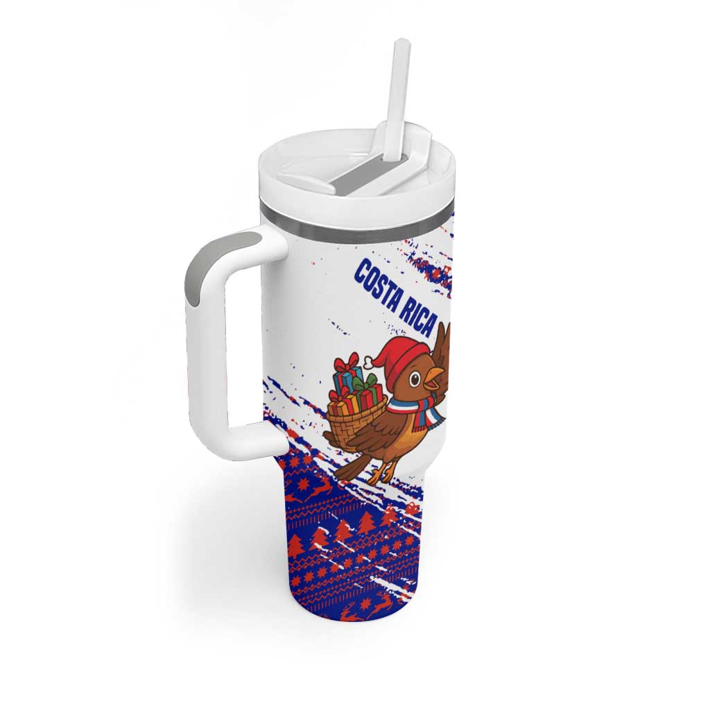 Costa Rica Christmas Tumbler With Handle with Holiday Bird Gifts Red Blue Pattern and National Flag Design - Wonder Print Shop
