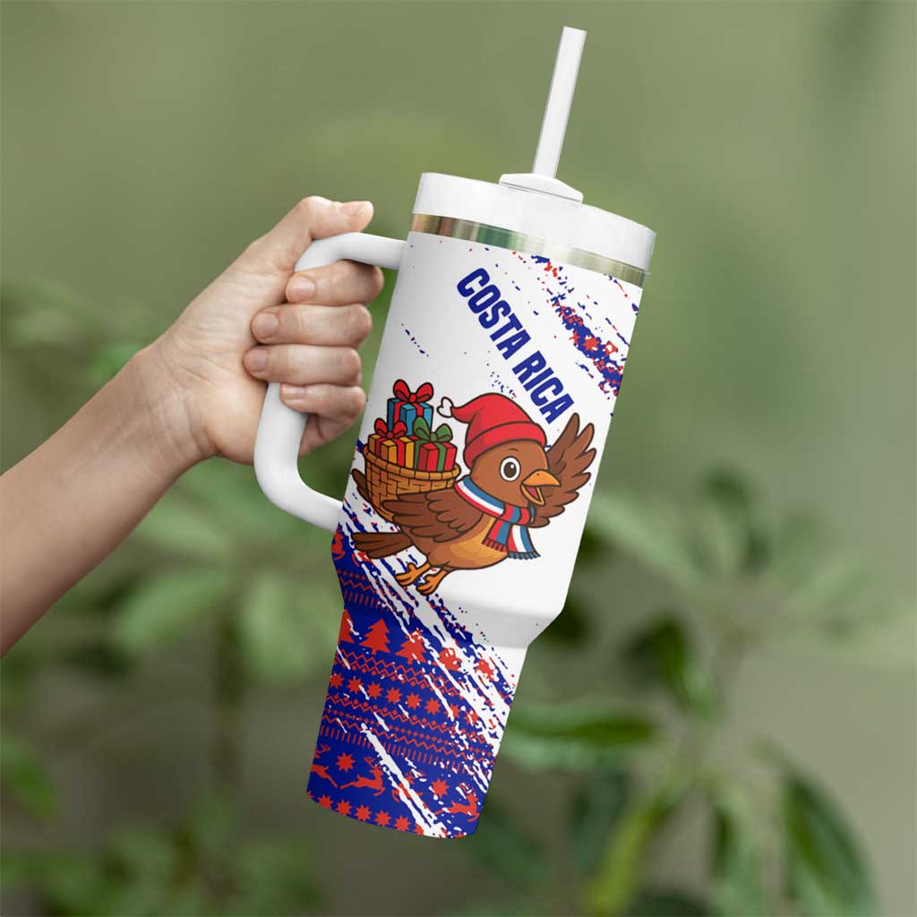 Costa Rica Christmas Tumbler With Handle with Holiday Bird Gifts Red Blue Pattern and National Flag Design - Wonder Print Shop