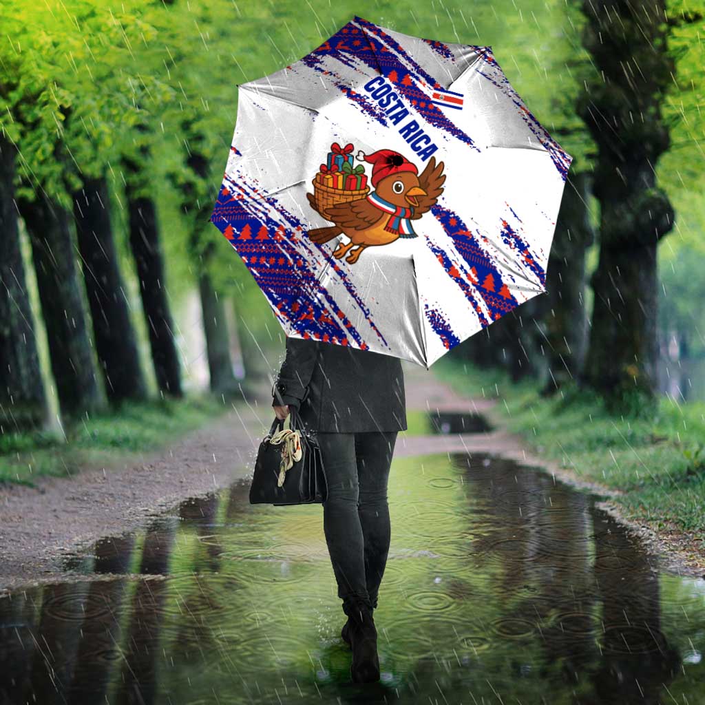 Costa Rica Christmas Umbrella with Holiday Bird Gifts Red Blue Pattern and National Flag Design - Wonder Print Shop