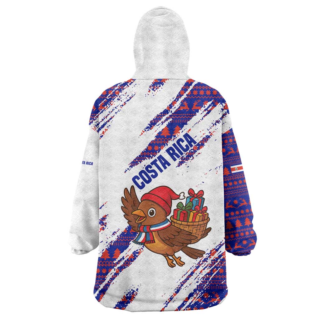 Costa Rica Christmas Wearable Blanket Hoodie with Holiday Bird Gifts Red Blue Pattern and National Flag Design - Wonder Print Shop
