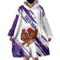 Costa Rica Christmas Wearable Blanket Hoodie with Holiday Bird Gifts Red Blue Pattern and National Flag Design - Wonder Print Shop