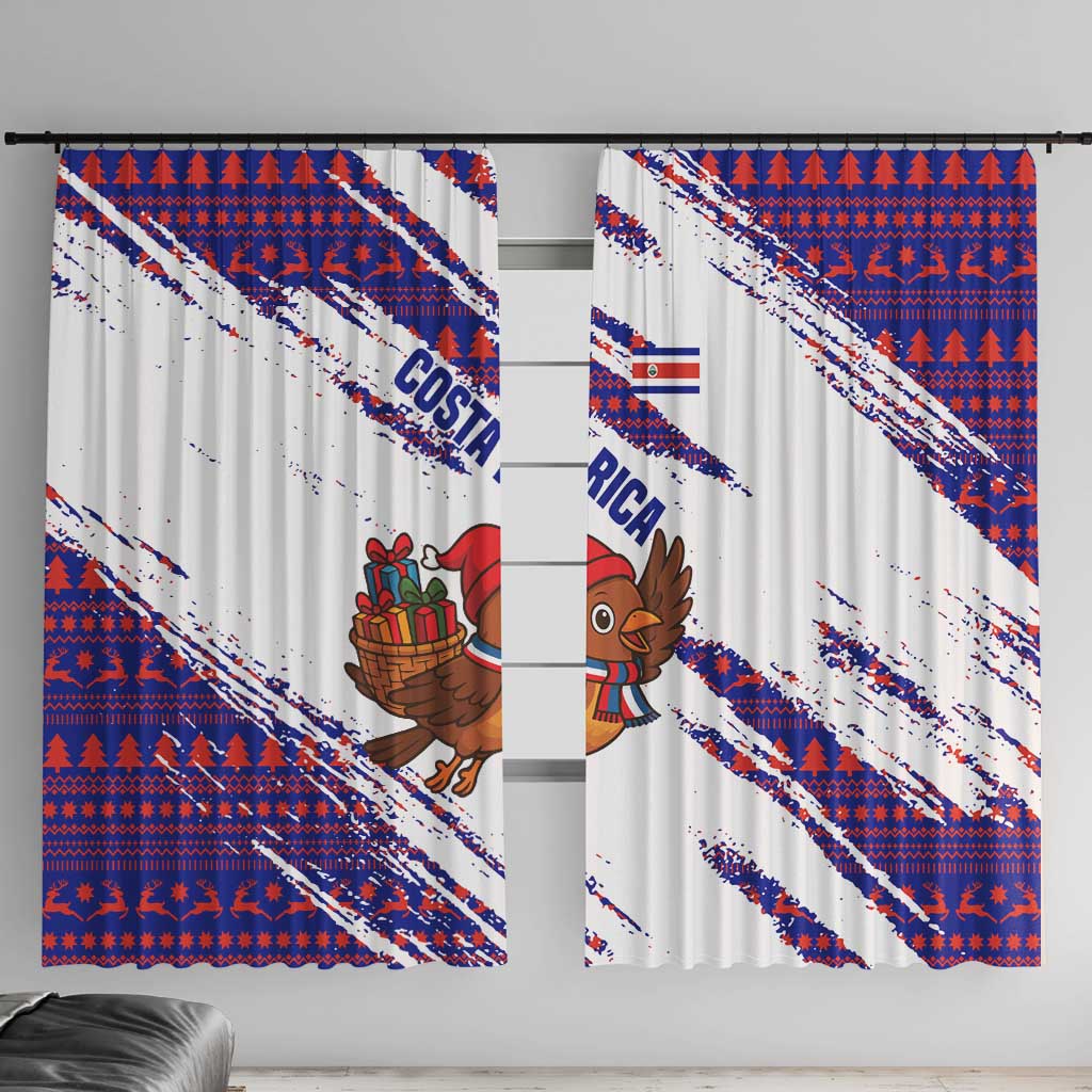 Costa Rica Christmas Window Curtain with Holiday Bird Gifts Red Blue Pattern and National Flag Design - Wonder Print Shop