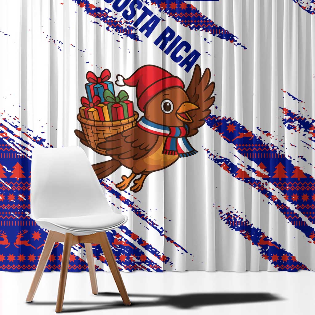 Costa Rica Christmas Window Curtain with Holiday Bird Gifts Red Blue Pattern and National Flag Design - Wonder Print Shop
