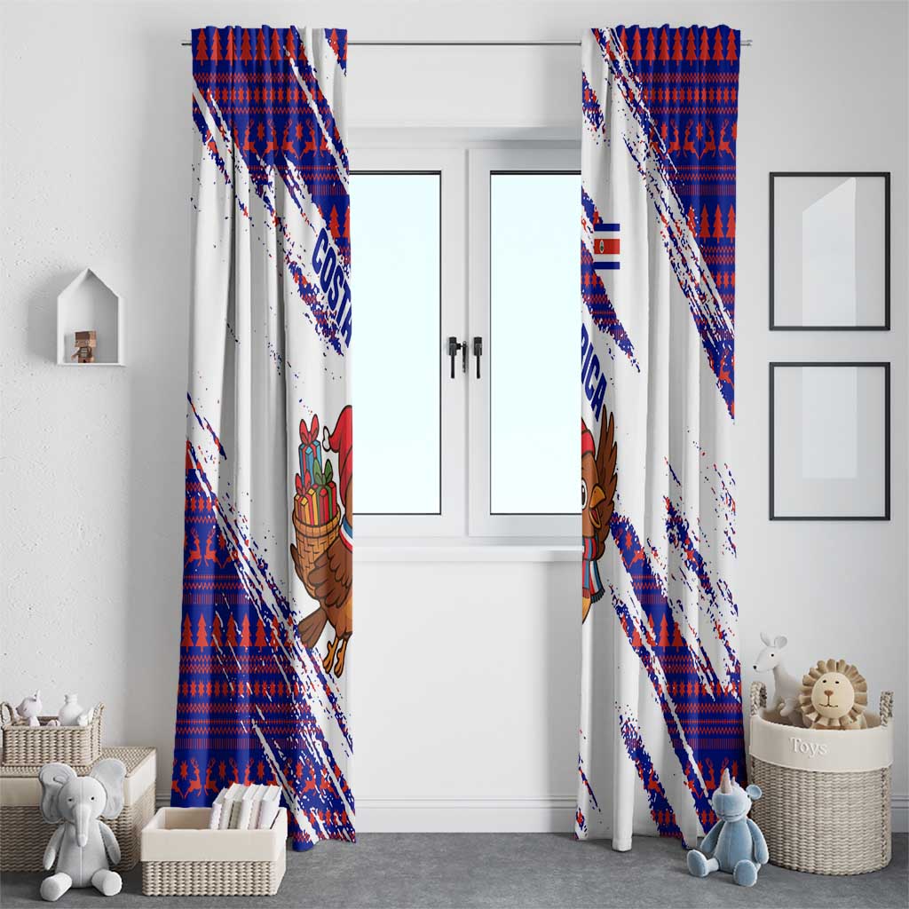 Costa Rica Christmas Window Curtain with Holiday Bird Gifts Red Blue Pattern and National Flag Design - Wonder Print Shop