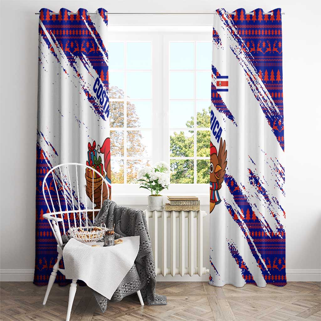 Costa Rica Christmas Window Curtain with Holiday Bird Gifts Red Blue Pattern and National Flag Design - Wonder Print Shop