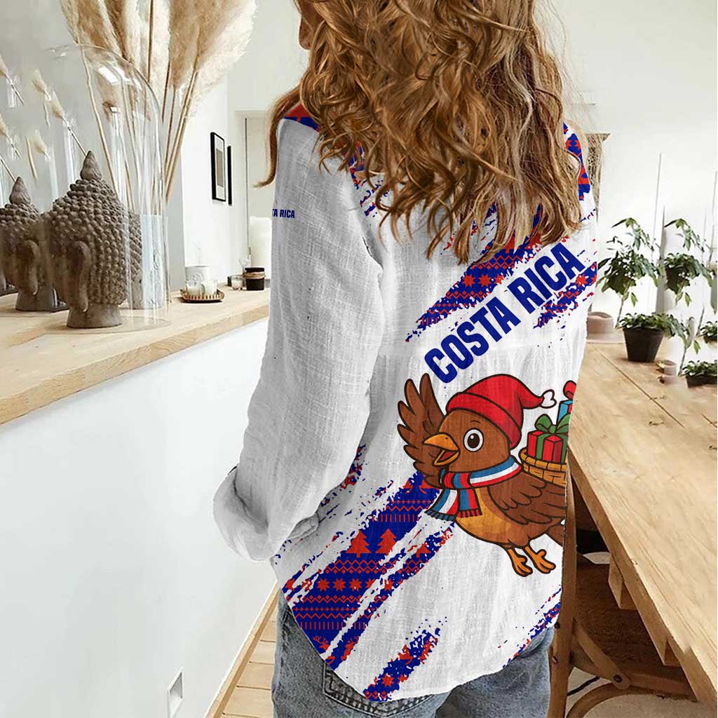 Costa Rica Christmas Women Casual Shirt with Holiday Bird Gifts Red Blue Pattern and National Flag Design - Wonder Print Shop