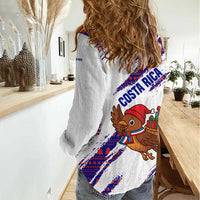 Costa Rica Christmas Women Casual Shirt with Holiday Bird Gifts Red Blue Pattern and National Flag Design - Wonder Print Shop