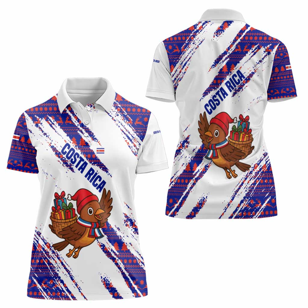 Costa Rica Christmas Women Polo Shirt with Holiday Bird Gifts Red Blue Pattern and National Flag Design - Wonder Print Shop