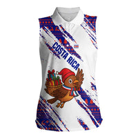 Costa Rica Christmas Women Sleeveless Polo Shirt with Holiday Bird Gifts Red Blue Pattern and National Flag Design - Wonder Print Shop