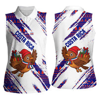 Costa Rica Christmas Women Sleeveless Polo Shirt with Holiday Bird Gifts Red Blue Pattern and National Flag Design - Wonder Print Shop