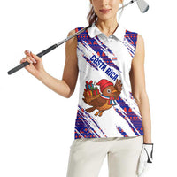 Costa Rica Christmas Women Sleeveless Polo Shirt with Holiday Bird Gifts Red Blue Pattern and National Flag Design - Wonder Print Shop