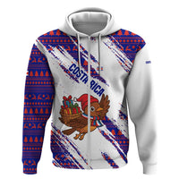Costa Rica Christmas Zip Hoodie with Holiday Bird Gifts Red Blue Pattern and National Flag Design - Wonder Print Shop
