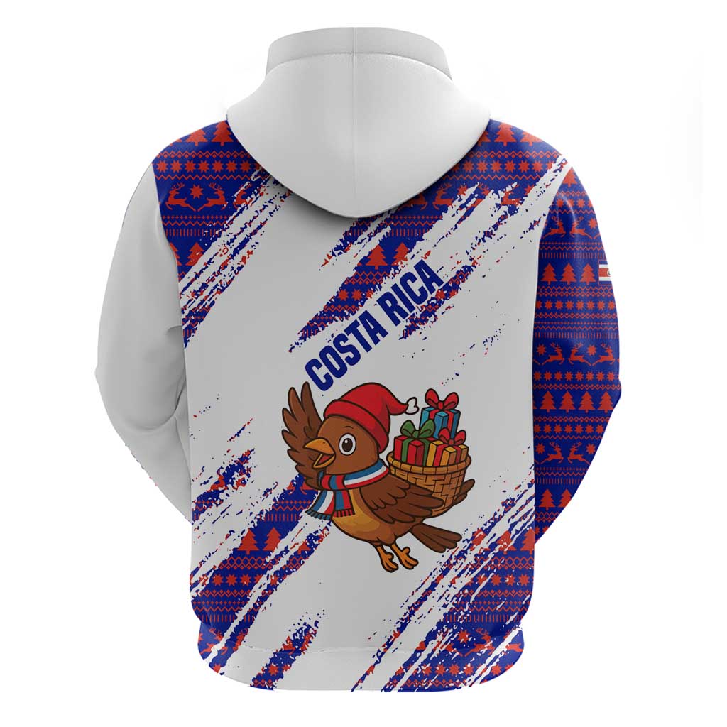Costa Rica Christmas Zip Hoodie with Holiday Bird Gifts Red Blue Pattern and National Flag Design - Wonder Print Shop