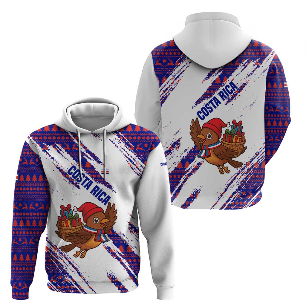 Costa Rica Christmas Zip Hoodie with Holiday Bird Gifts Red Blue Pattern and National Flag Design - Wonder Print Shop
