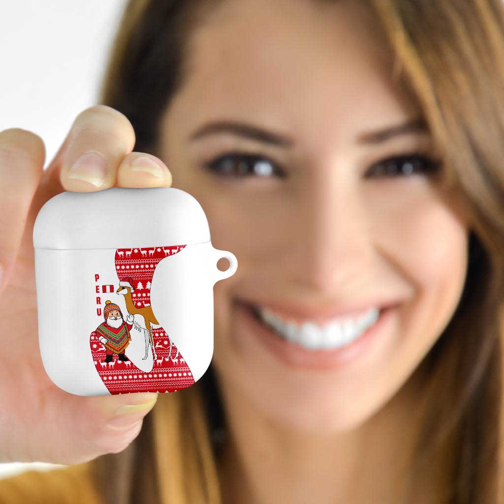 Peru Christmas AirPods Case with Santa Claus Vicuña Andean Poncho and Red Festive Pattern Design - Wonder Print Shop