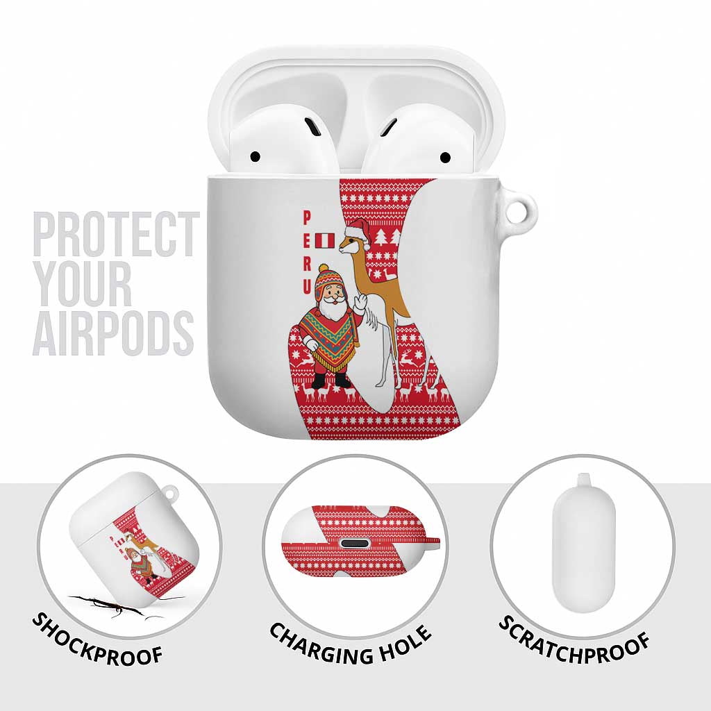 Peru Christmas AirPods Case with Santa Claus Vicuña Andean Poncho and Red Festive Pattern Design - Wonder Print Shop