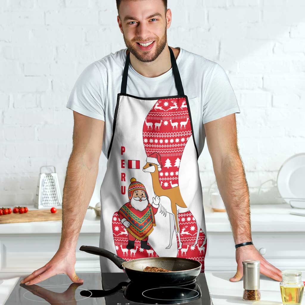 Peru Christmas Apron with Santa Claus Vicuña Andean Poncho and Red Festive Pattern Design - Wonder Print Shop