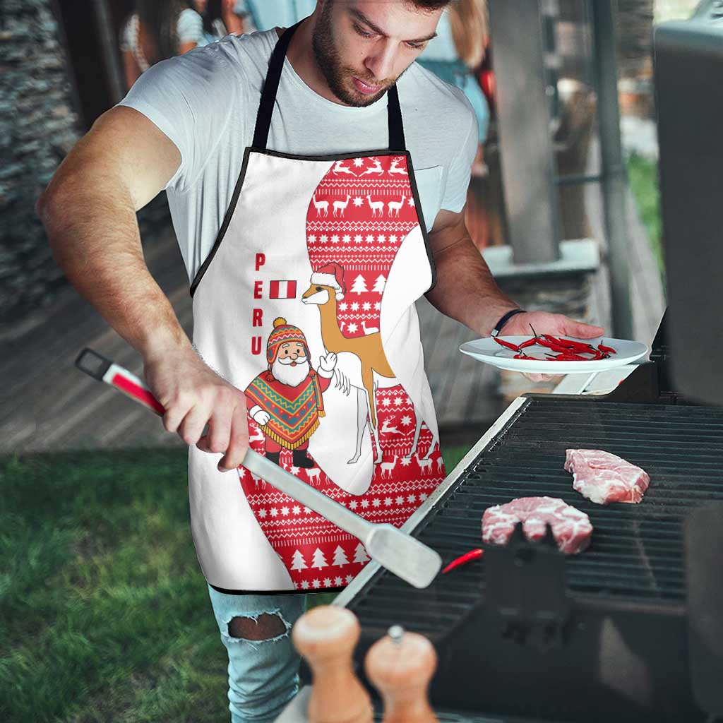 Peru Christmas Apron with Santa Claus Vicuña Andean Poncho and Red Festive Pattern Design - Wonder Print Shop