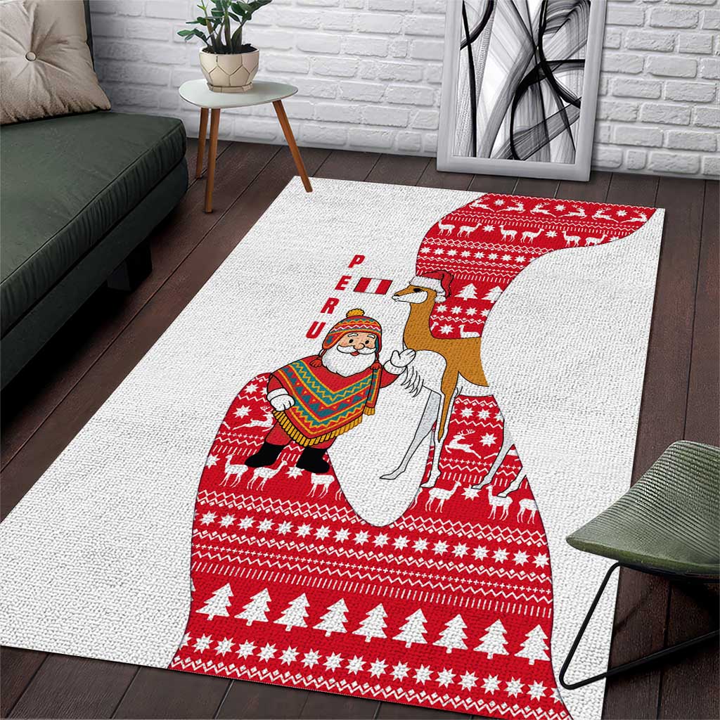 Peru Christmas Area Rug with Santa Claus Vicuña Andean Poncho and Red Festive Pattern Design - Wonder Print Shop