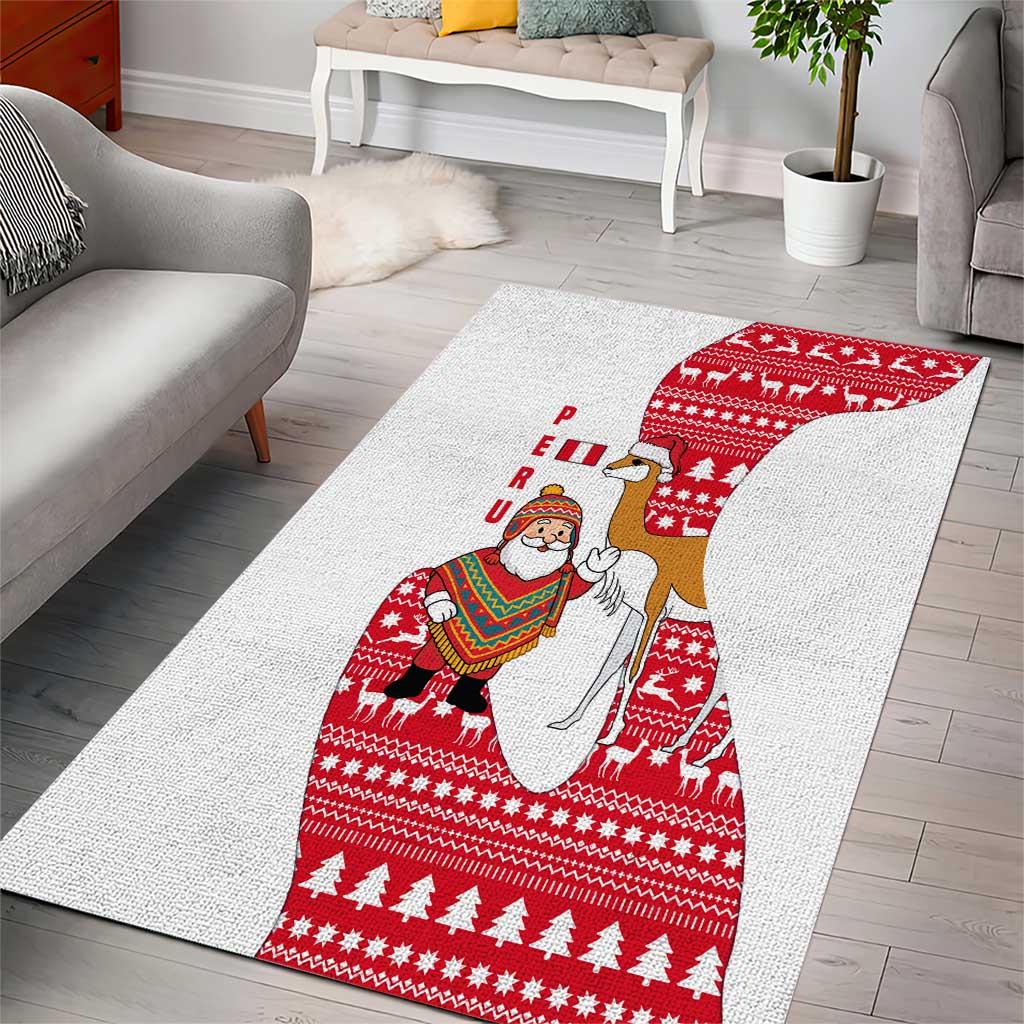Peru Christmas Area Rug with Santa Claus Vicuña Andean Poncho and Red Festive Pattern Design - Wonder Print Shop