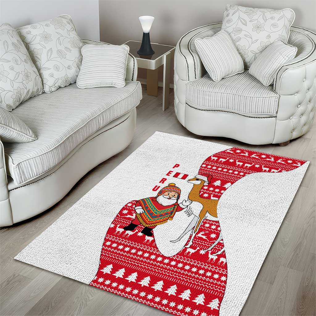 Peru Christmas Area Rug with Santa Claus Vicuña Andean Poncho and Red Festive Pattern Design - Wonder Print Shop