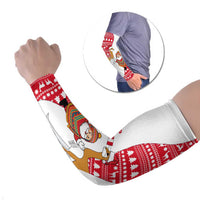 Peru Christmas Arm Sleeves with Santa Claus Vicuña Andean Poncho and Red Festive Pattern Design - Wonder Print Shop