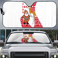 Peru Christmas Auto Sun Shade with Santa Claus Vicuña Andean Poncho and Red Festive Pattern Design - Wonder Print Shop