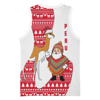 Peru Christmas Basketball Jersey with Santa Claus Vicuña Andean Poncho and Red Festive Pattern Design - Wonder Print Shop