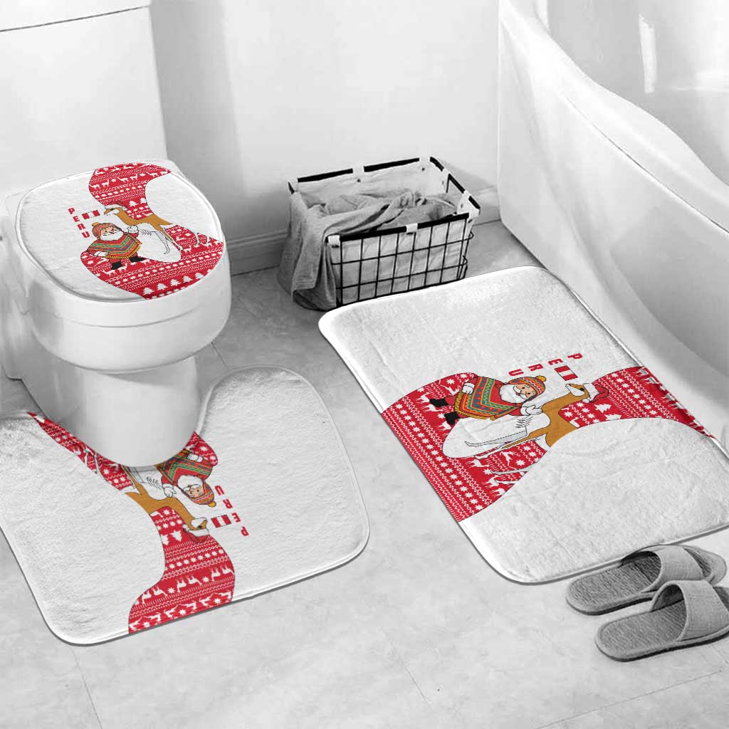 Peru Christmas Bathroom Set with Santa Claus Vicuña Andean Poncho and Red Festive Pattern Design - Wonder Print Shop