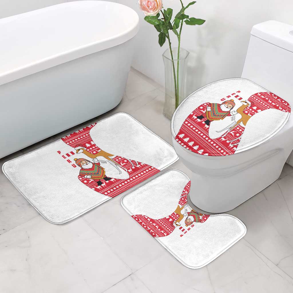 Peru Christmas Bathroom Set with Santa Claus Vicuña Andean Poncho and Red Festive Pattern Design - Wonder Print Shop