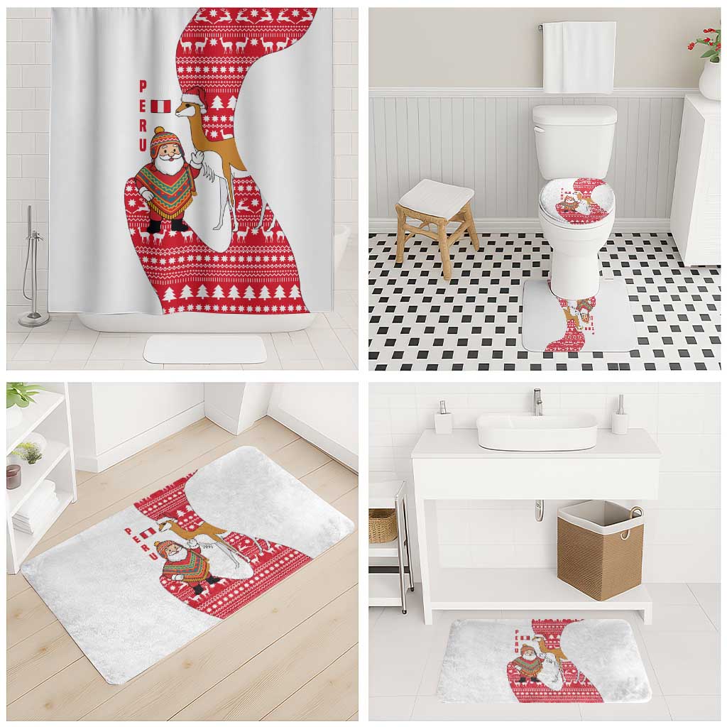 Peru Christmas Bathroom Set with Santa Claus Vicuña Andean Poncho and Red Festive Pattern Design - Wonder Print Shop