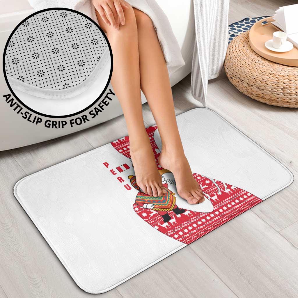Peru Christmas Bathroom Set with Santa Claus Vicuña Andean Poncho and Red Festive Pattern Design - Wonder Print Shop