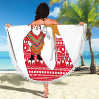 Peru Christmas Beach Blanket with Santa Claus Vicuña Andean Poncho and Red Festive Pattern Design - Wonder Print Shop