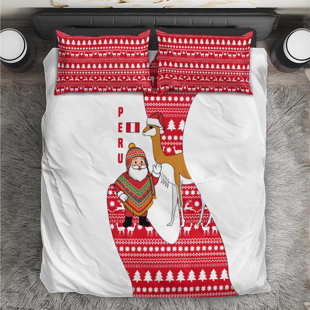 Peru Christmas Bedding Set with Santa Claus Vicuña Andean Poncho and Red Festive Pattern Design - Wonder Print Shop