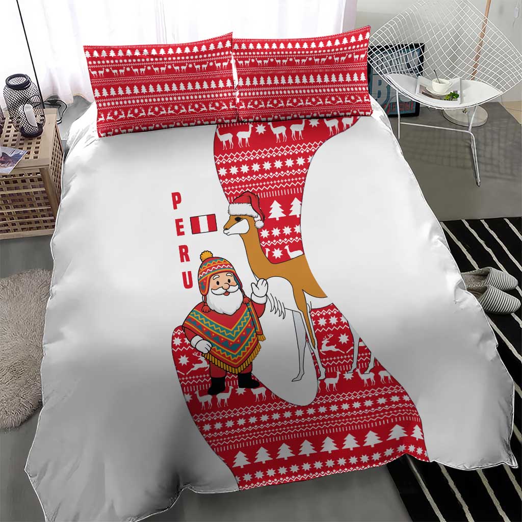Peru Christmas Bedding Set with Santa Claus Vicuña Andean Poncho and Red Festive Pattern Design - Wonder Print Shop