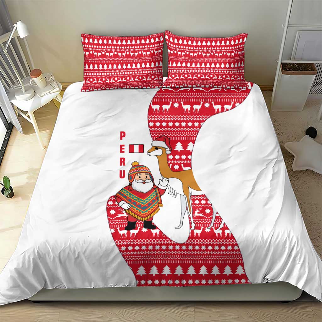 Peru Christmas Bedding Set with Santa Claus Vicuña Andean Poncho and Red Festive Pattern Design - Wonder Print Shop