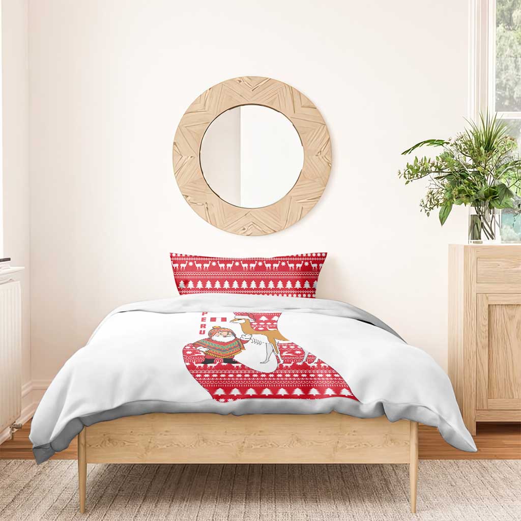 Peru Christmas Bedding Set with Santa Claus Vicuña Andean Poncho and Red Festive Pattern Design - Wonder Print Shop
