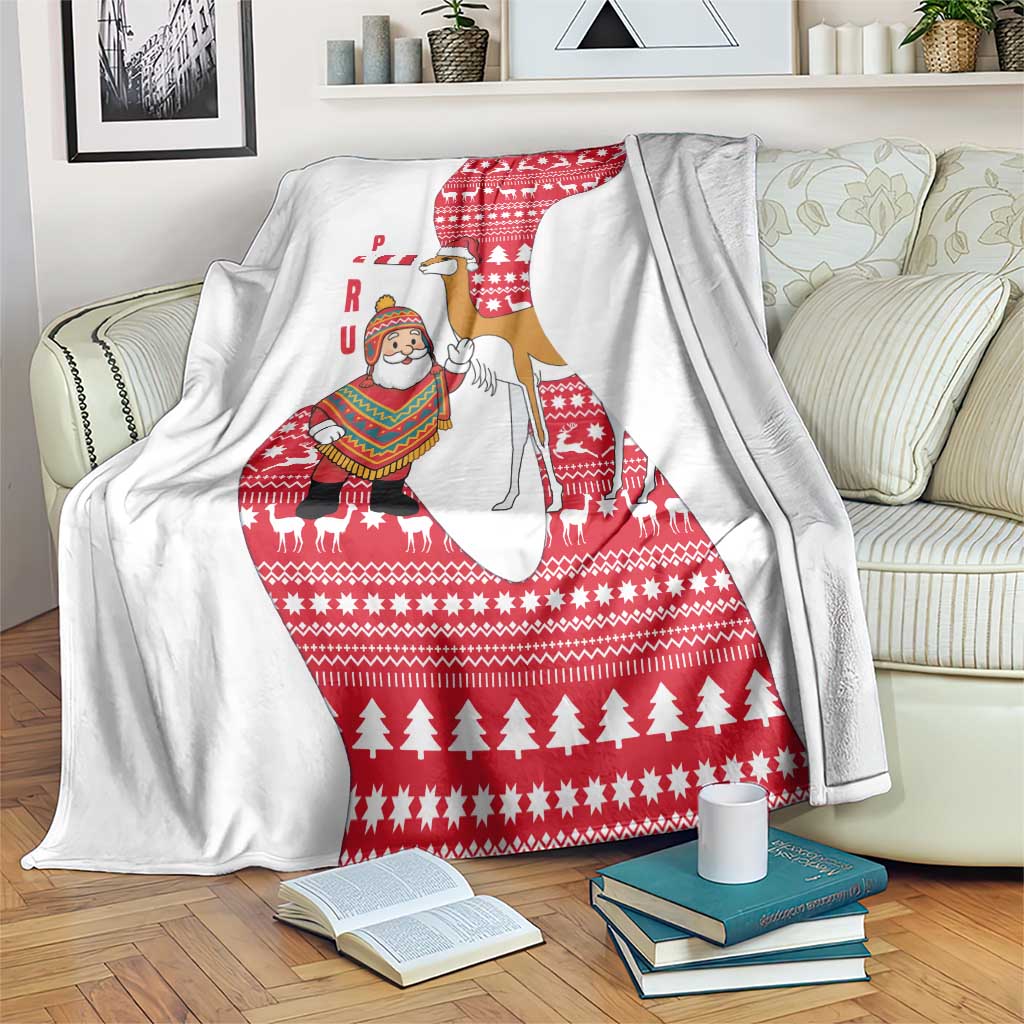 Peru Christmas Blanket with Santa Claus Vicuña Andean Poncho and Red Festive Pattern Design - Wonder Print Shop